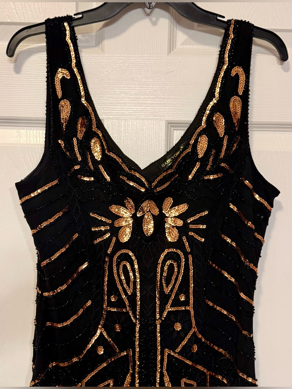 BABEYOND Gold Sequin Fringe Flapper Dress Sz L Art Deco Gatsby 1920s Cocktail - Picture 3 of 8